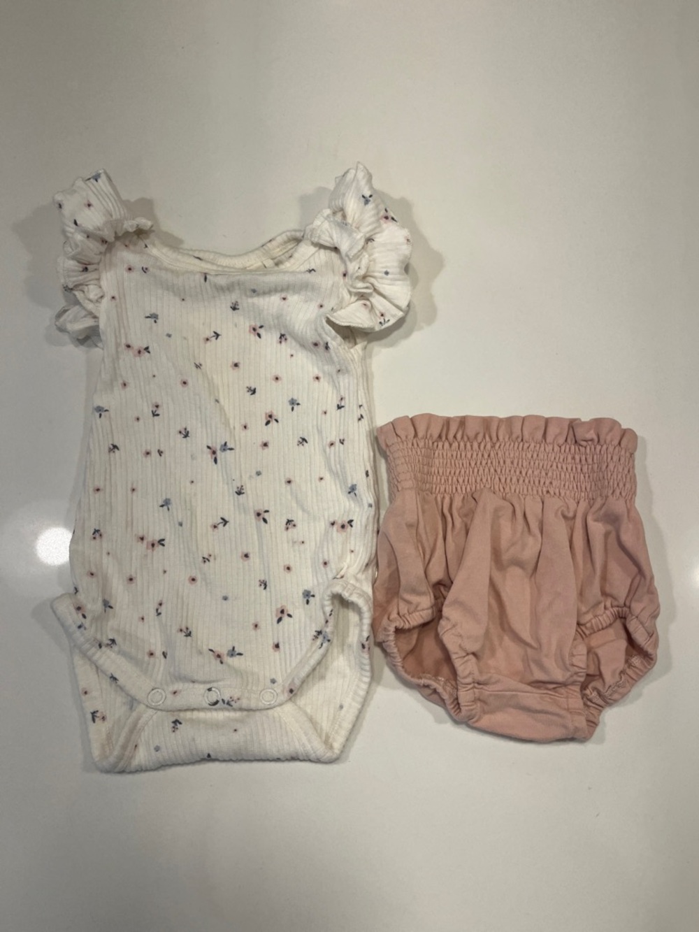 Infant Floral Ribbed White Bodysuit with Blush Pink Bloomers